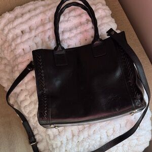 NWOT - Patricia Nash Black Leather Satchel with Braided Trim